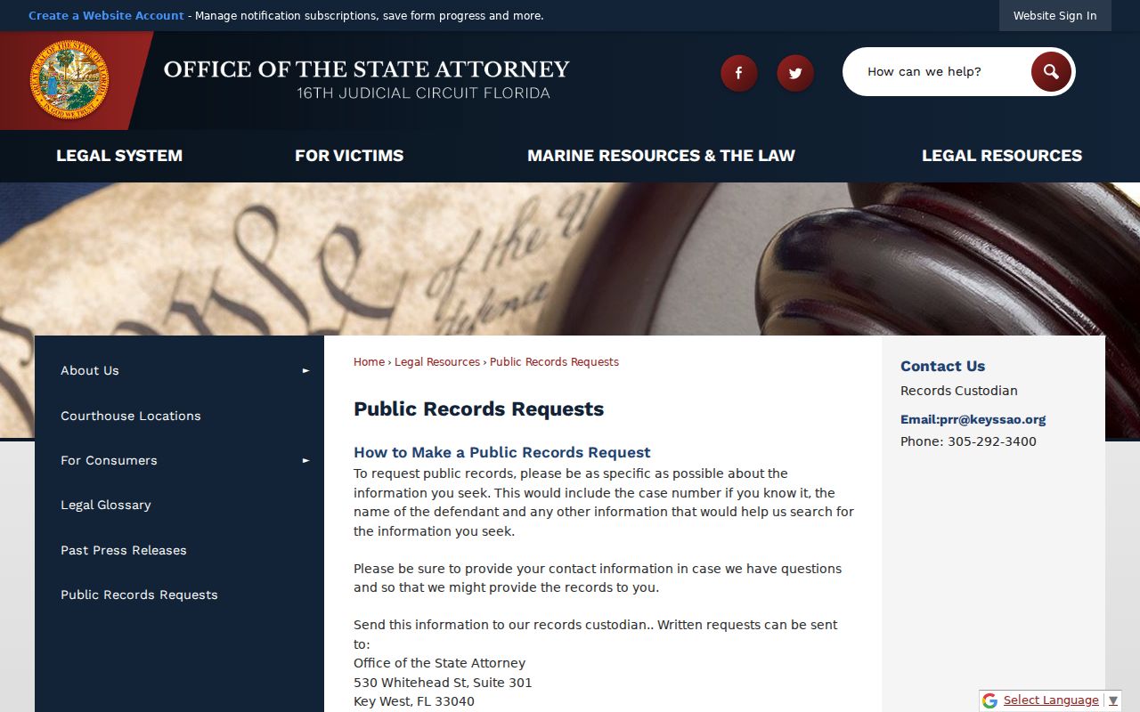 Monroe County criminal court State Attorney records request page