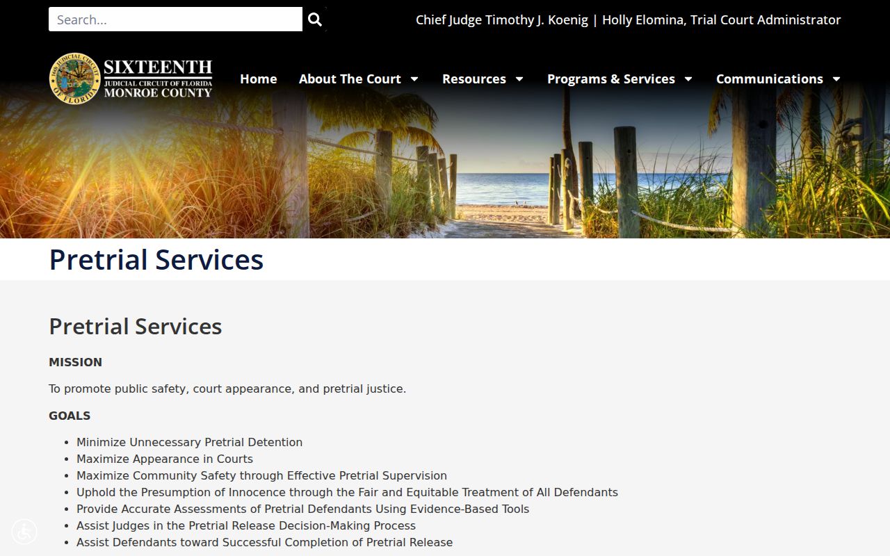 Sixteenth Judicial Circuit Pretrial Services information for Monroe County cases