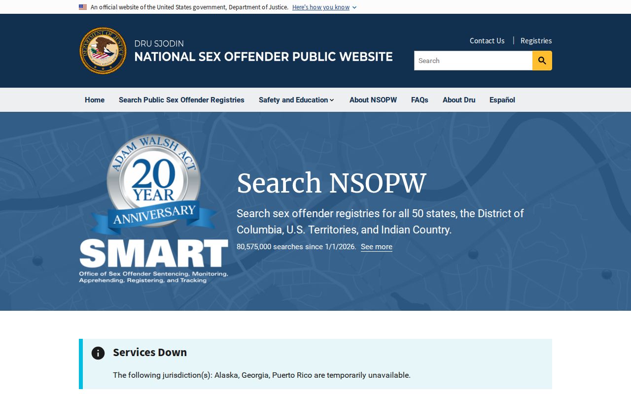 National Sex Offender Public Website search for cross-state registry checks